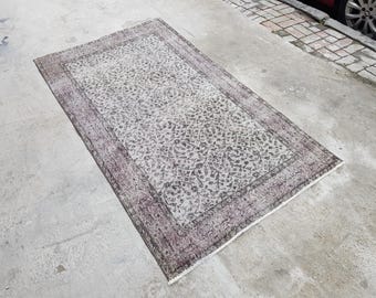 Vintage Oushak Rug, Gray Unique Rug, Nomadic Antique Rug, Wool Turkish Rug, Handknotted Gray Rug, 200x114 Cm
