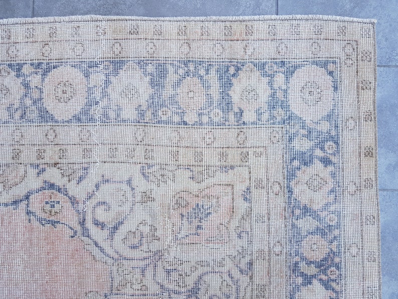 7x10 Pink Blue Vintage Rug Living Room Rug Pink 7x10 Area Etsy