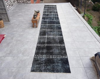 Farmhouse Decor Runner, 3x17 Turkish Runner Rug, Tribal Oushak Rug, Home Decoration Runner, 2x17 Floor Antique Rug, Runner Black, 506x80 Cm