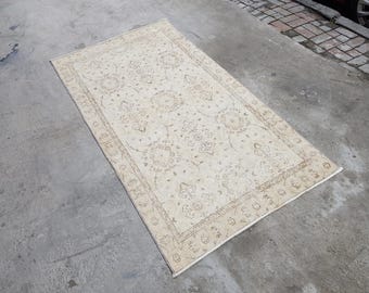 Eclectic Rug, Boho Home Decor, Natural Vintage Rug, Authentic Rug, Nomadic Rug, Wool Oushak Rug, Area Traditional Rug, 196x107 Cm