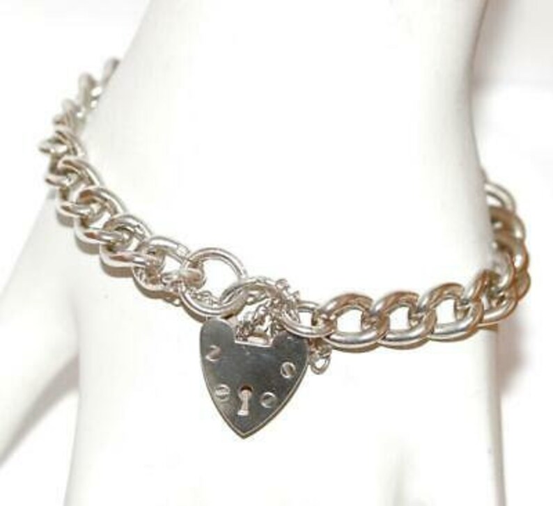 7 Vintage English Sterling Silver Charm Bracelet Padlock Clasp by D/&BS 23g