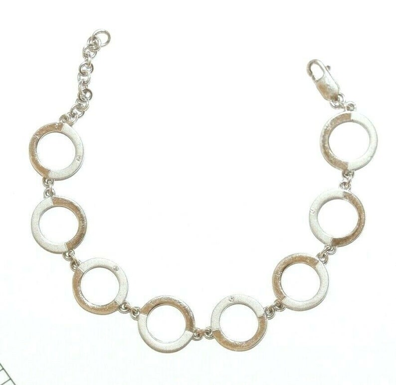 Diamond Accent Bracelet Hallmarked London 7 Sterling Silver Circle Link