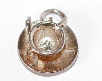 Vintage English Teacup Saucer and Spoon Sterling Silver Bracelet Charm / Detail