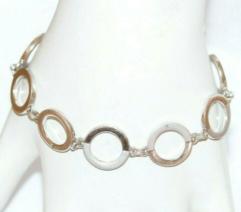 Diamond Accent Bracelet Hallmarked London 7 Sterling Silver Circle Link