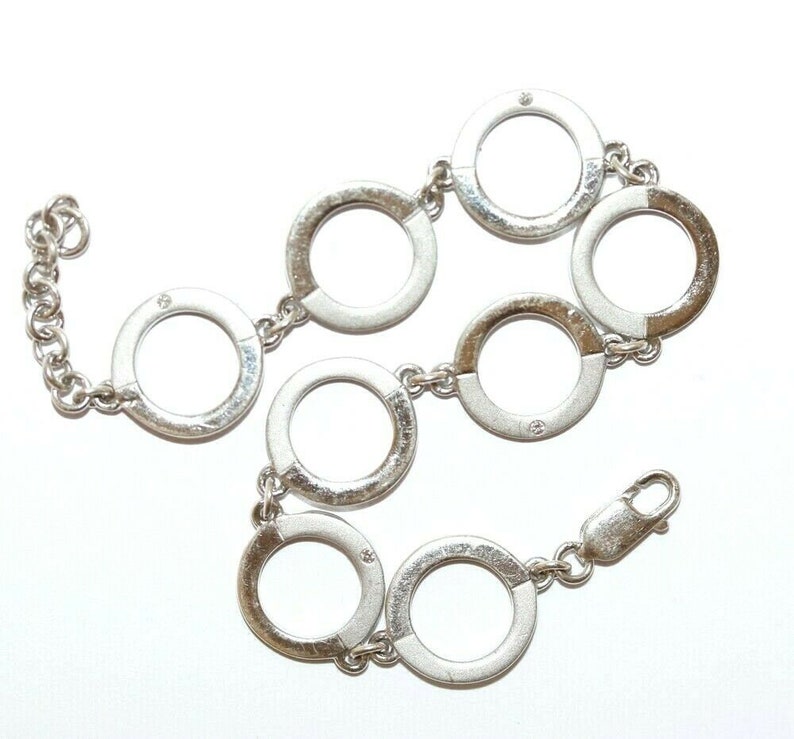 Diamond Accent Bracelet Hallmarked London 7 Sterling Silver Circle Link
