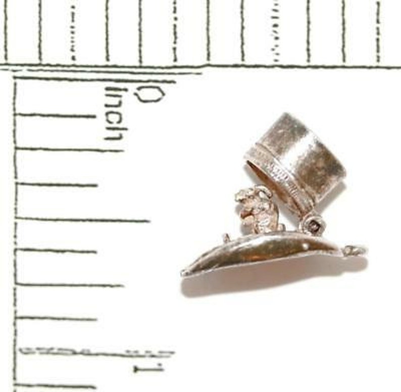 Opening Magicians Top Hat And Rabbit Sterling Silver Vintage Bracelet Charm 2.5g