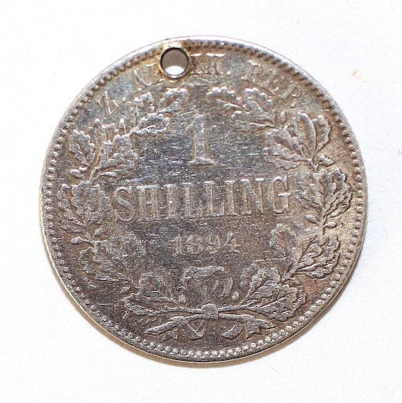 1894 South African One Shilling Coin W/ Punch Hol… - image 1