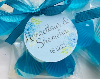 100 juegos de jabón de concha marina, regalos de boda en la playa azul, regalos de jabón de concha marina para invitados al por mayor, regalos de agradecimiento para invitados en fiestas en la playa
