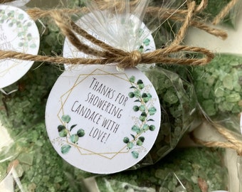 60pcs green tea/eucalyptus bath salt favor bags, Wedding shower gifts, Personalized thank you gifts, From my shower to yours party favors
