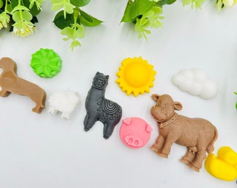 10sets farm animals soap favors, Little farmer birthday party favors, Farmyard soap souvenirs, Cow/Lama/Pig/sheep/duck/cat/dog soap favors