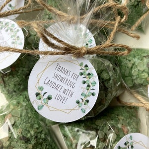 130pcs green tea/eucalyptus bath salt favor bags, Wedding shower gifts, Personalized thank you gifts, From my shower to yours party favors