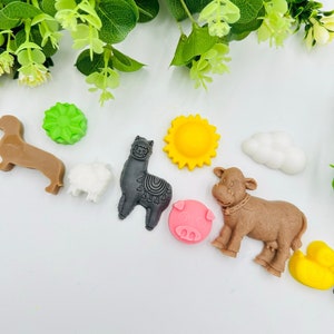 10 set animali da fattoria sapone favori, piccoli bomboniere di compleanno contadino, souvenir di sapone da cortile, mucca/lama/maiale/pecora/anatra/gatto/cane sapone favori