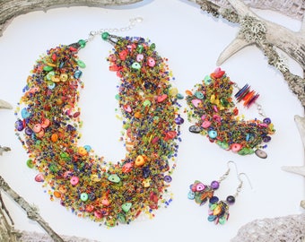 Conjunto de joyas multicolores, conjunto de joyas arcoíris, conjunto de joyas de nácar, conjunto de joyas coloridas, regalo de suegra para esposa/hermana/madre