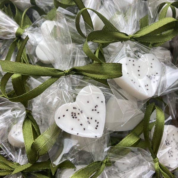 250 mini lavender fragrance soap, White heart soap wedding/bridal shower favors, Thank you guest gifts, From my shower to yours soap gifts