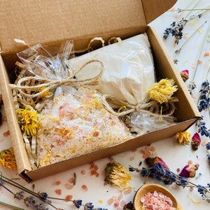 Selbstpflege Box, Calendula Badesalz / Milch Geschenkbox, Aromatherapie Geschenk für Frauen, Calendula Bad einweichen Krankenschwester Geschenk, Home SPA Beauty Mini Geschenkbox