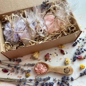 Bath salt/milk gift set, Mixed type bath soak, Home spa gift box, Rose bath milk, Botanical relaxing bath tea box, Calendula bath salt gifts