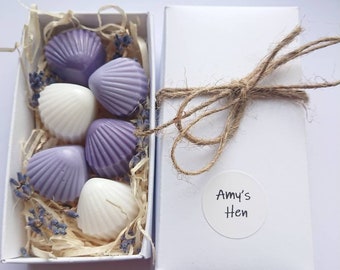 Sea shells soap gift set, Purple shades soaps, Lavender soap thank you gift set, Bathroom purple mini soaps, Wedding favors gifts in bulk