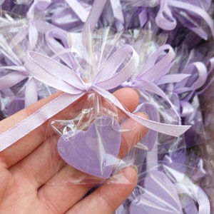 10pz mini saponi alla lavanda, bomboniere viola per matrimonio, bomboniere a forma di cuore lilla, bomboniere alla lavanda per matrimonio, regali di ringraziamento per addio al nubilato