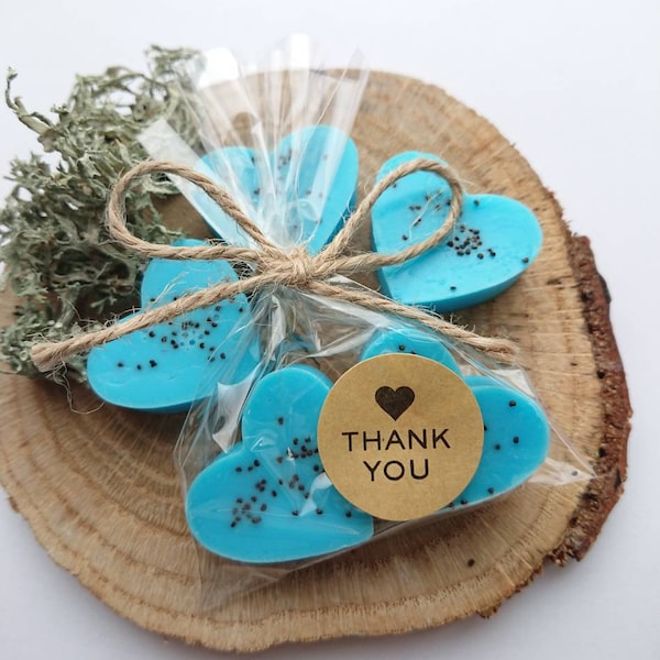 50 Stück Mini-Türkis-Seifen, Herzform-Seife Hochzeit / Brautpartybevorzugungen, Danke Gastgeschenke, Von meiner Dusche zu Ihren Brautseifengeschenken