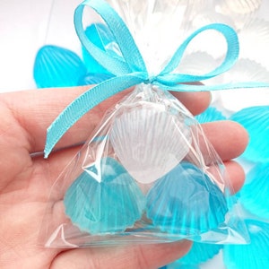 30 pezzi/10 set di sapone a forma di conchiglia, bomboniere per matrimonio in spiaggia blu, bomboniere a forma di conchiglia per gli ospiti all'ingrosso, regali di ringraziamento per gli ospiti alla festa in spiaggia