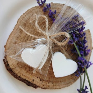 30pcs mini lavender/poppy soap, White heart shape wedding favors soap, Bathroom ornaments with lavender/oatmeal, Thank you gifts for guests image 5