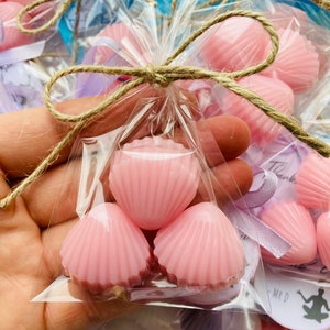 60pcs/20sets sapone conchiglia di mare lilla, bomboniere oceaniche, bomboniere da spiaggia conchiglia viola, festa in spiaggia regalo di ringraziamento, bomboniere per addio al nubilato