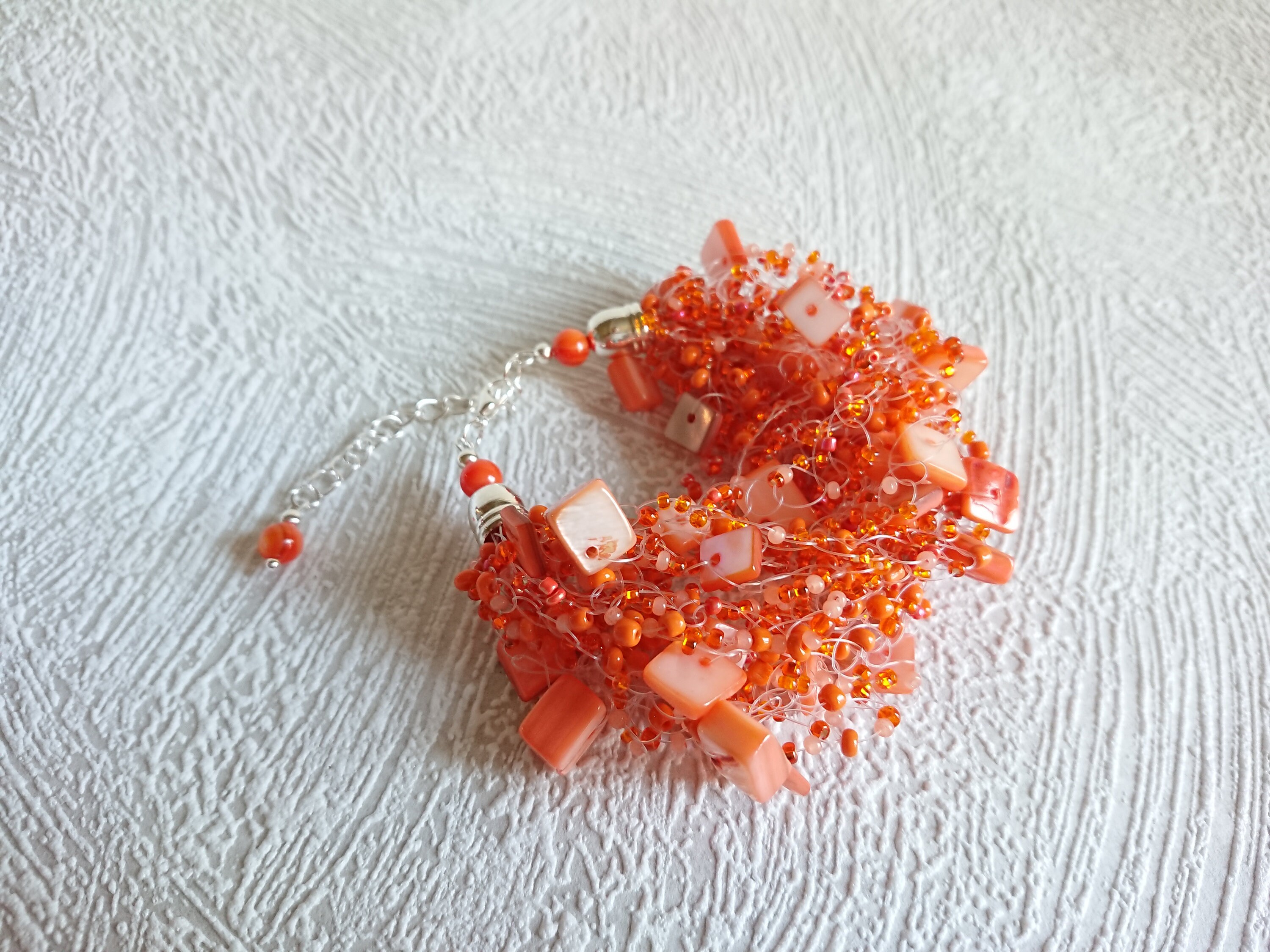 Earofcorn Handmade Beaded 3-Piece Jewelry Set – Multi-Layer Necklace, Bracelet, Earrings For Women (Orange)