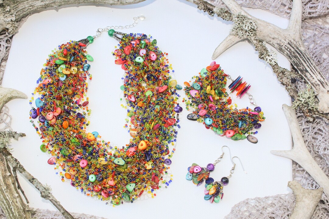 Multicolored Jewelry Set, Rainbow Jewelry Set, Motherofpearl Jewelry