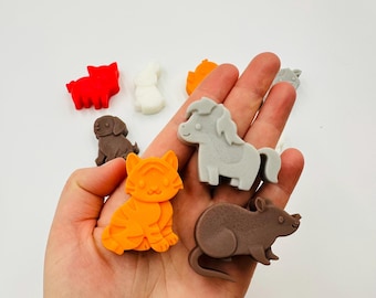 10 piezas de jabón de animales de granja, recuerdos de cumpleaños para pequeños granjeros, recuerdos de granja, recuerdos de jabón de vaca, rata, cerdo, oveja, caballo, gato, perro, conejo y pollo.