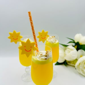 20pcs sun glass markers Happy sunshine party drink tags for guests Sun shape glass charms/toppers Here comes the Son baby shower decorations