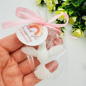 20 pezzi di mini saponette a forma di colomba per battesimo, piccole bomboniere di gratitudine e pace, bomboniere non di genere per gli ospiti per il battesimo, regalo di cresima per la comunione