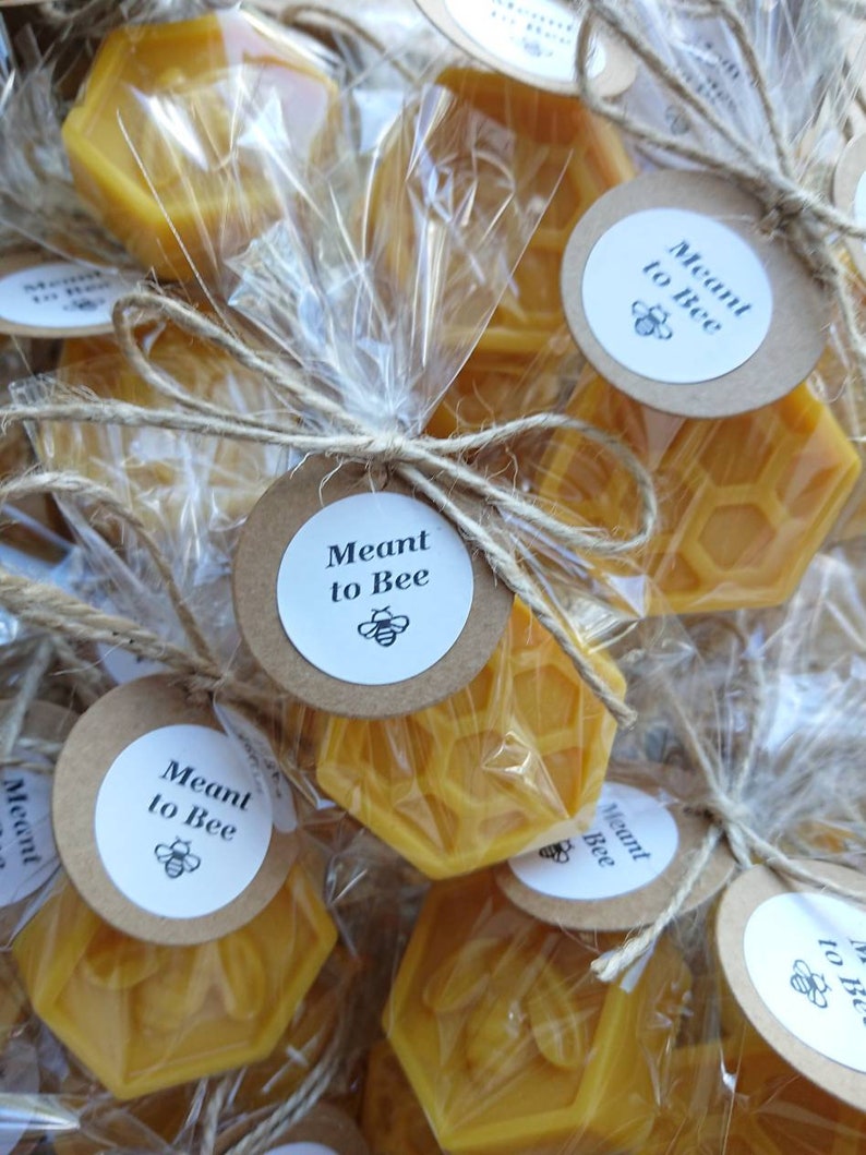 10pcs Meant to bee favors, Pair of honey soaps, Bee combs soap favors, Bee theme party favors, Country wedding guest favors, Beekeeper gifts In bag + simple tag