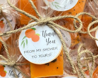 Orange themed mini soaps: little cutie baby shower, Fruit squeeze bridal brunch