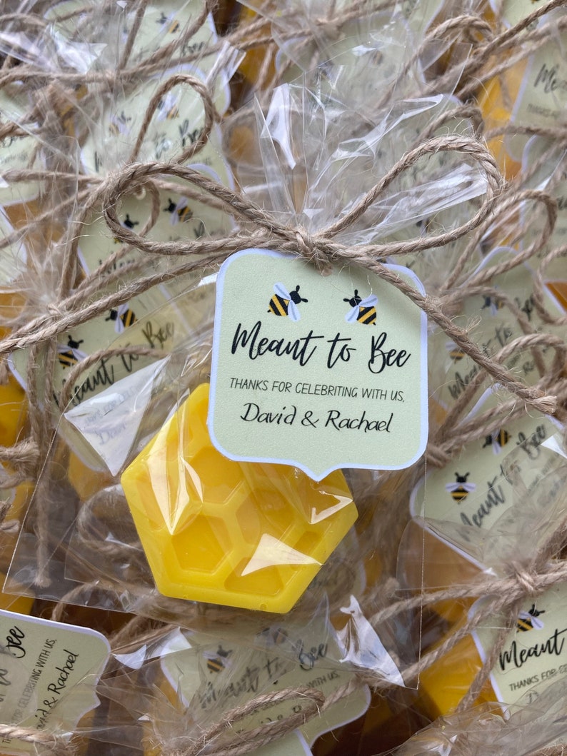 10pcs Meant to bee favors, Pair of honey soaps, Bee combs soap favors, Bee theme party favors, Country wedding guest favors, Beekeeper gifts In bag + square tag