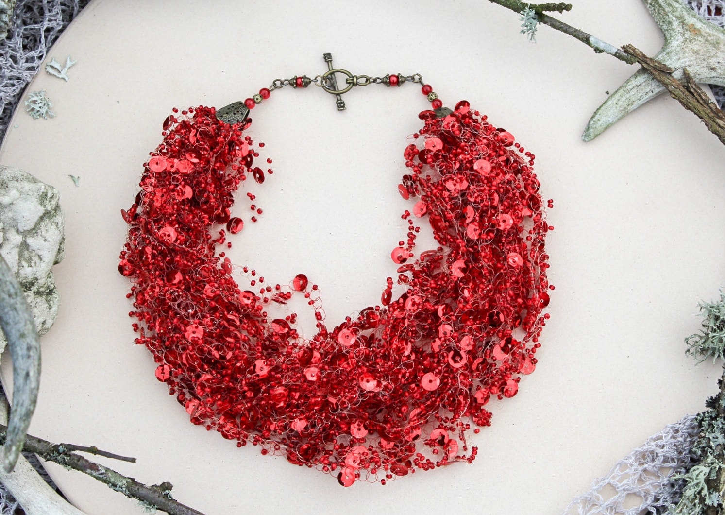 Red Sequin Necklace, Bright Necklace, Multistrand Elastic Necklace,  Flexible Jewelry, Bib Necklace, Statement Thick Necklace, Gift for Her -  Etsy