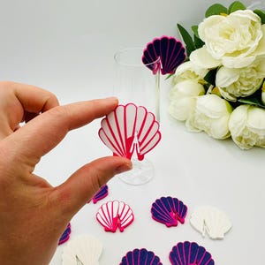 10pcs sea shell glass markers Mermaid party drink tags Beach theme glass charms Vacation bridal shower decor Island wedding cup toppers