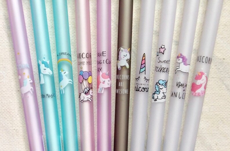 Unicorn pen unicorn stationery gel pen cute pen black ink cute gel pen set of 5 0.5mm