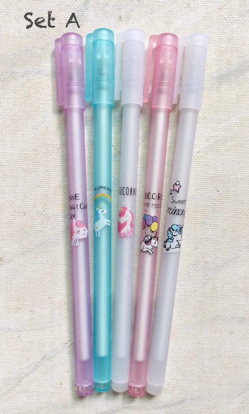 Unicorn pen unicorn stationery gel pen cute pen black ink cute gel pen set of 5 0.5mm
