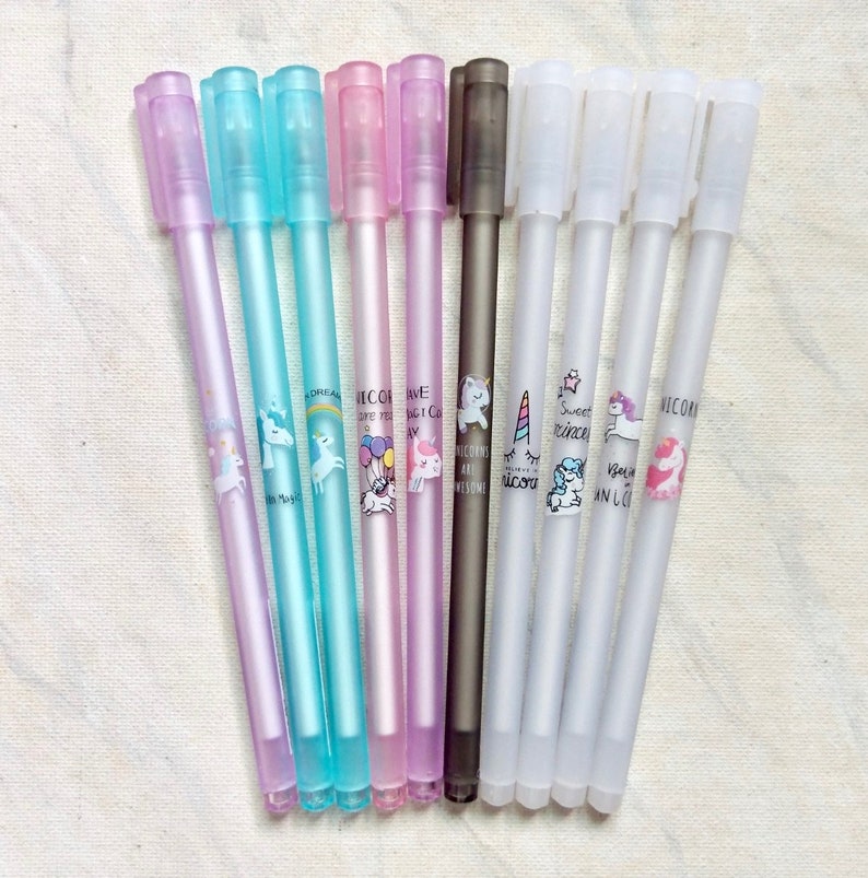 Unicorn pen unicorn stationery gel pen cute pen black ink cute gel pen set of 5 0.5mm
