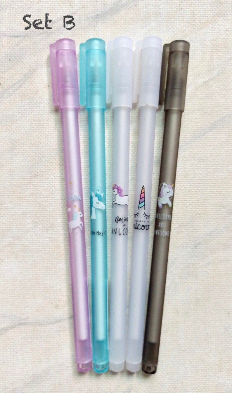 Unicorn pen unicorn stationery gel pen cute pen black ink cute gel pen set of 5 0.5mm