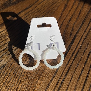 White Beaded Hoop Earrings