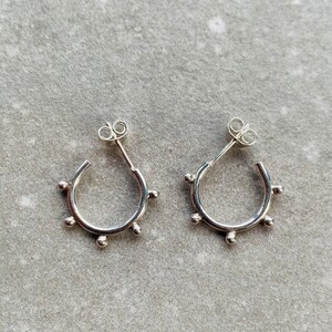 Handmade Mini Pebble Hoops. Silver hoops with granulation balls.