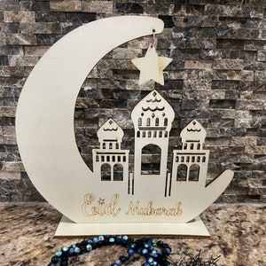 Eid Mubarak Wooden Islamic Table Stands, Ramadan and Moon + Star Designs, Freestanding  Sign for Home Desktop Decoration, Muslim Gifts