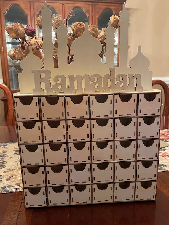 Calendrier de l'Avent du Ramadan, Calendrier de l'Avent réutilisable en  bois avec 30 tiroirs, décoration de l'Aïd Moubarak, R