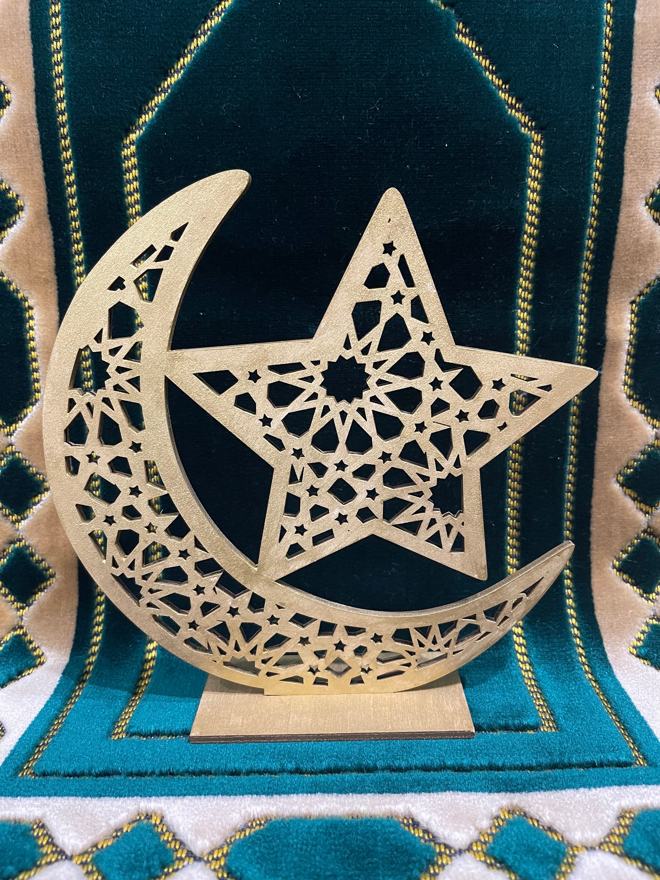 Eid Mubarak Wooden Islamic Table Stands, Ramadan and Moon + Star ...