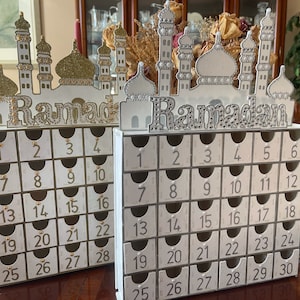 Silver/Gold Ramadan Advent Calendar, Islamic Muslim Decor MDF Wooden Eid Mubarak, First Ramadan Children's Eid Gift with Islamic Learning