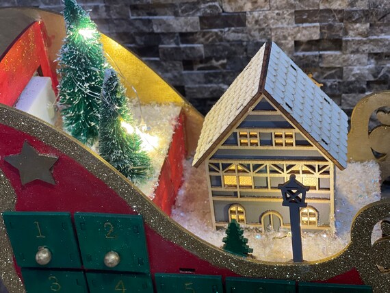 Calendrier De L'Avent En Forme De Traîneau En Bois - Déco Noël
