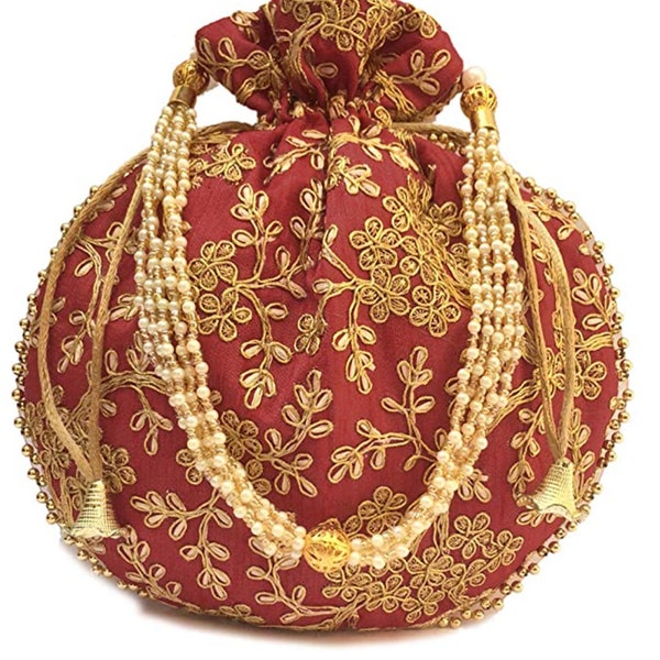 Handmade South Asian Indian Pakistani Embroidered Clutch Purse Potli Bridal Bag