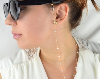 Glasses Chain: Perfect Gold Glasses Chain for Everyday Wear – Stylish Sunglasses Chain for You - Handmade Pearl Glasses Chain