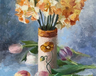 Daffodil Bouquet with Tulips Oil Painting